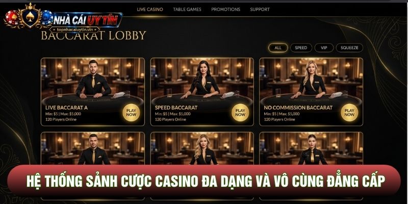 Hệ thống sảnh cược casino đa dạng và vô cùng đẳng cấp Hệ thống sảnh cược casino đa dạng và vô cùng đẳng cấp